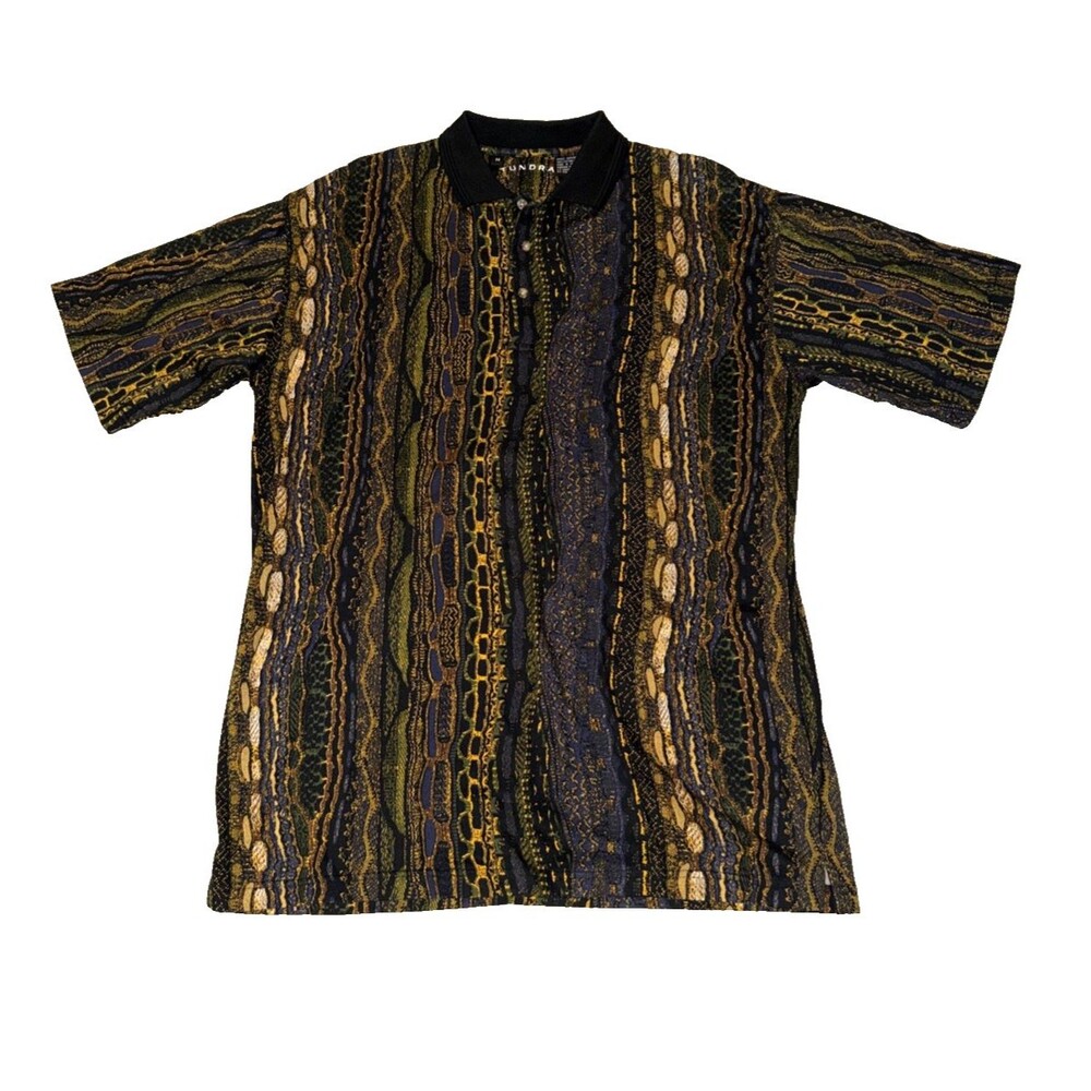 Vintage Tundra Aztec Coogi Style Polo Shirt Short Sleeve Mens M Cotton Earthy